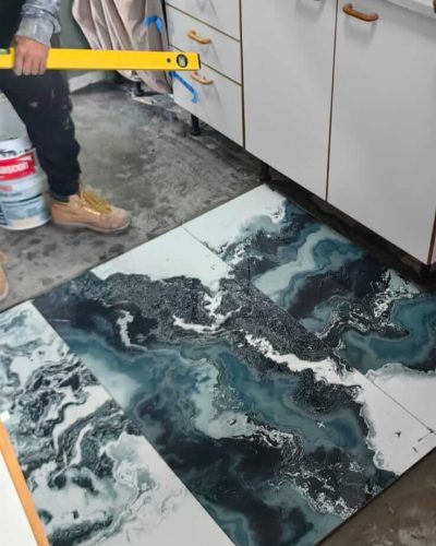 blue kitchen tiles