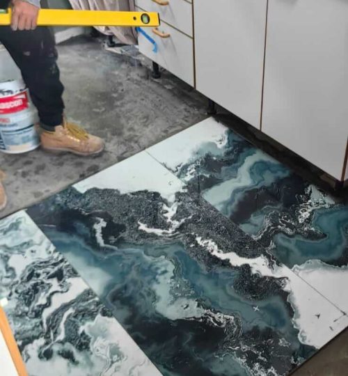 blue kitchen tiles